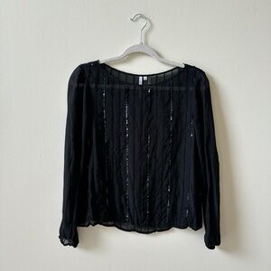 Michael Stars | XS | Black Long Sleeve Silk Beaded Top